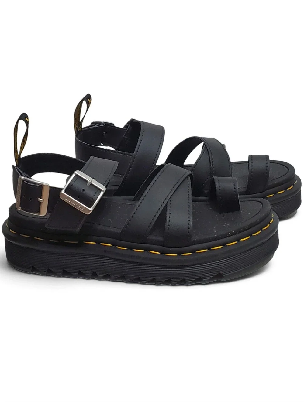 New Dr Martens Avry leather strap thong sandals black platform buckle bohemian